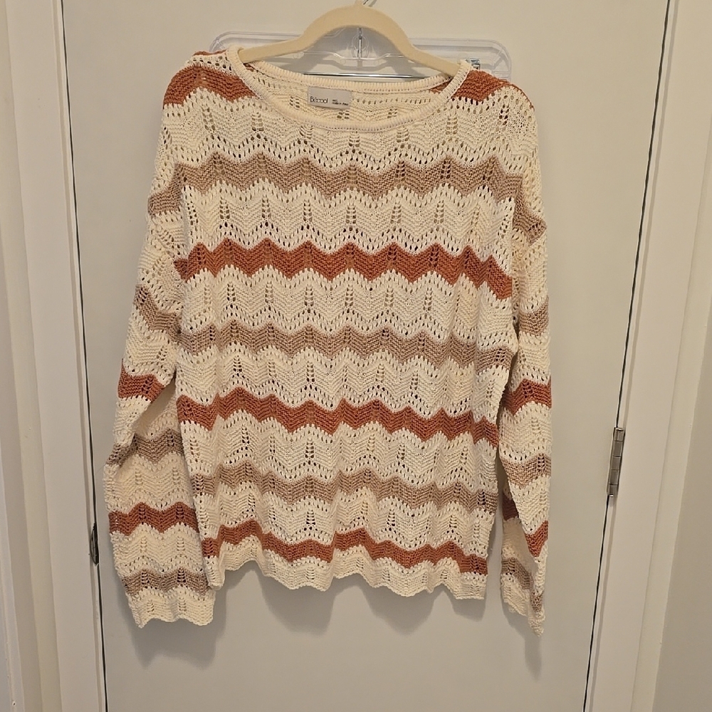 Striped Knit Sweater in Cream and Brown